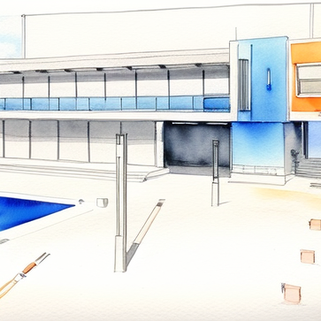 watercolor drawing, blue glow, orange shadow